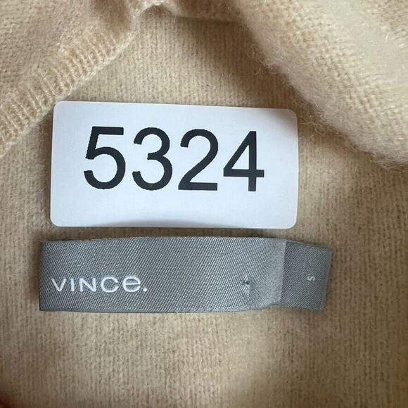 Vince Sweater Womens Small 100% Cashmere Mock Neck Cream Stripe Colorblock Boxy - Picture 7 of 11